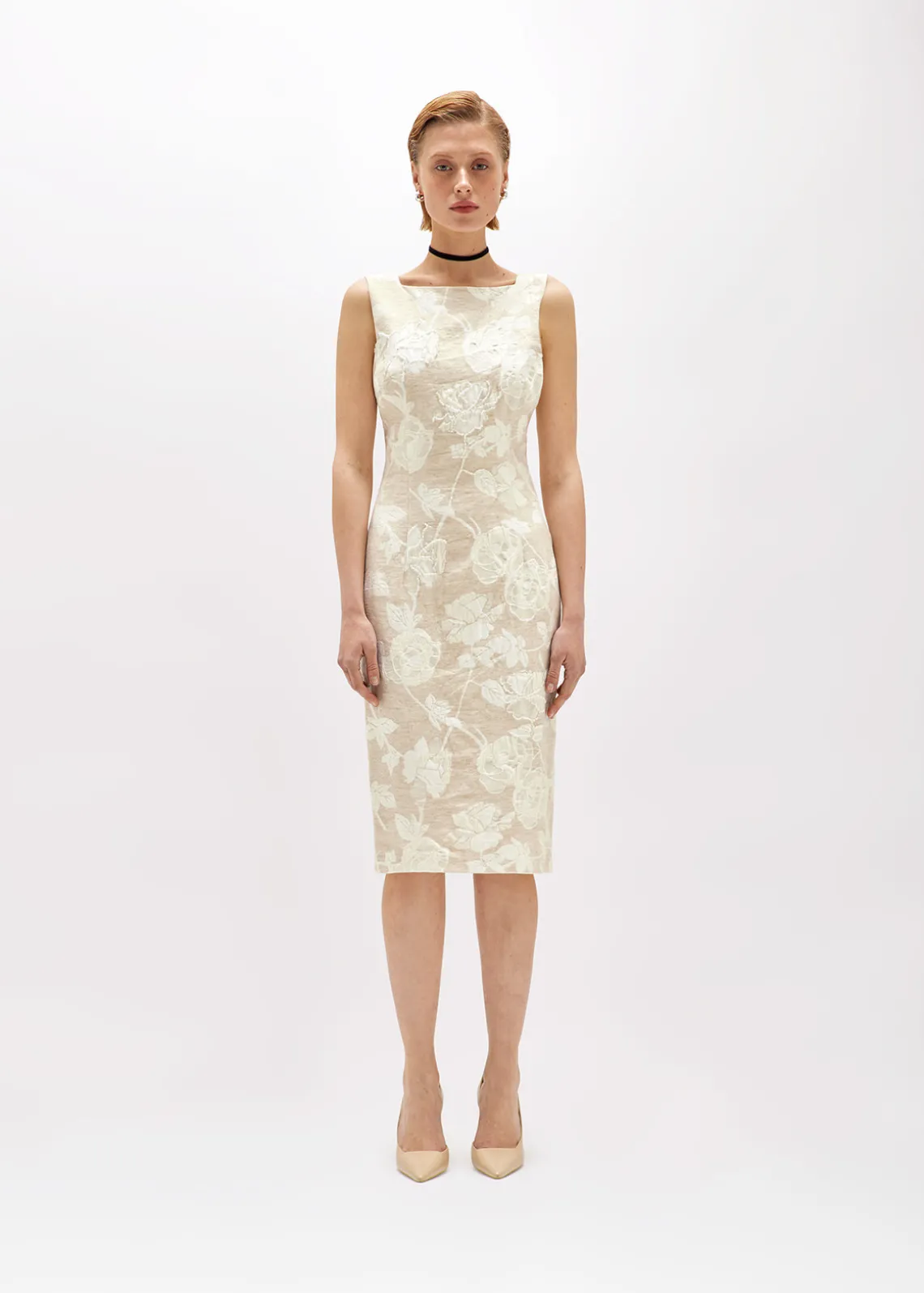 FLORAL JACQUARD SHEATH DRESS
