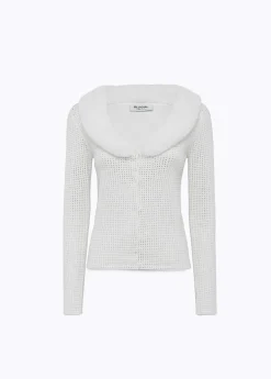 Full rhinestone viscose yarn cardigan with faux fur detailing.