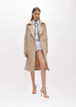 GABARDINE TRENCH COAT WITH EMBROIDERED PATCHES