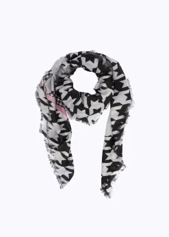 HOUNDSTOOTH PRINT SCARF WITH ROSE