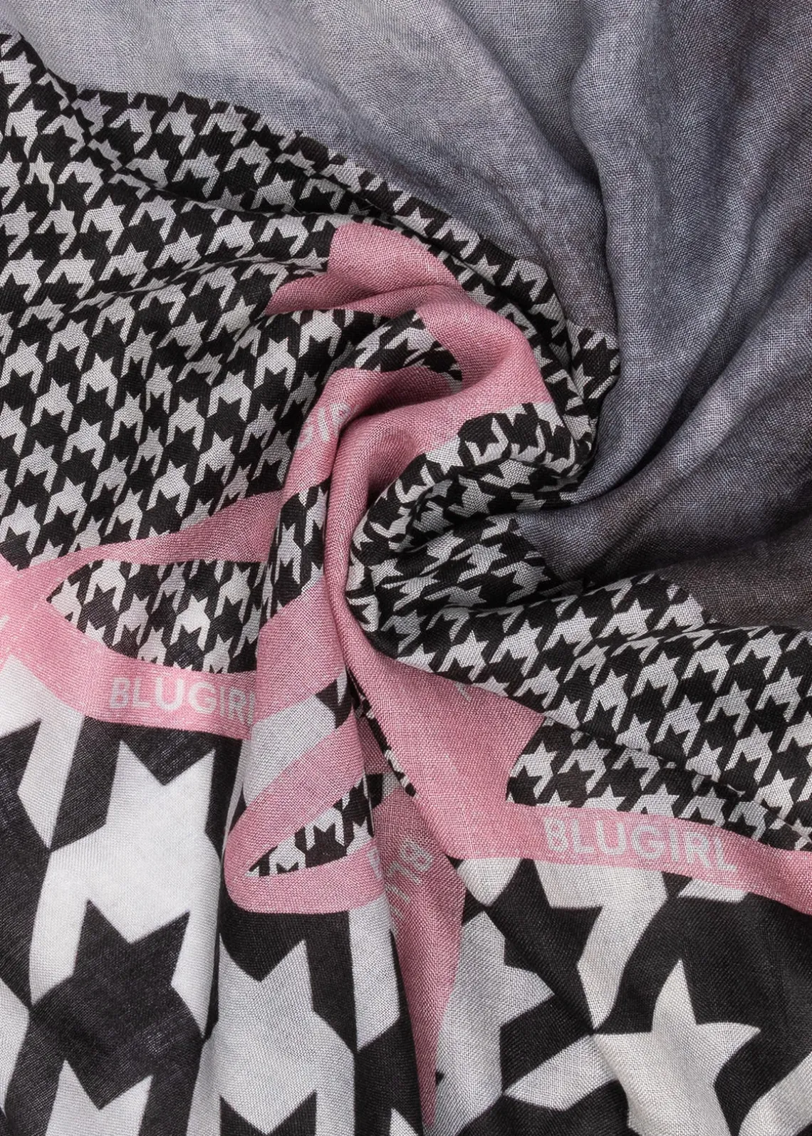 HOUNDSTOOTH PRINT SCARF WITH ROSE