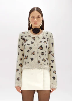 JACQUARD ANIMALIER PRINT CARDIGAN WITH RHINESTONES