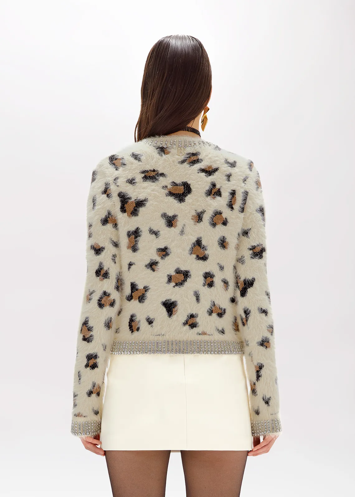 JACQUARD ANIMALIER PRINT CARDIGAN WITH RHINESTONES