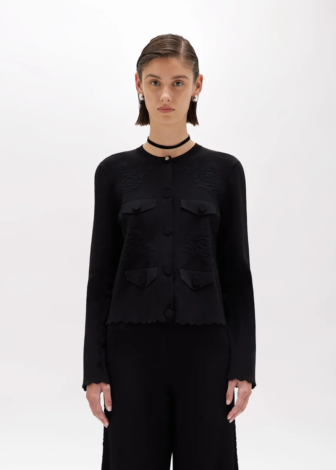 JACQUARD JACKET WITH ROSE DESIGN