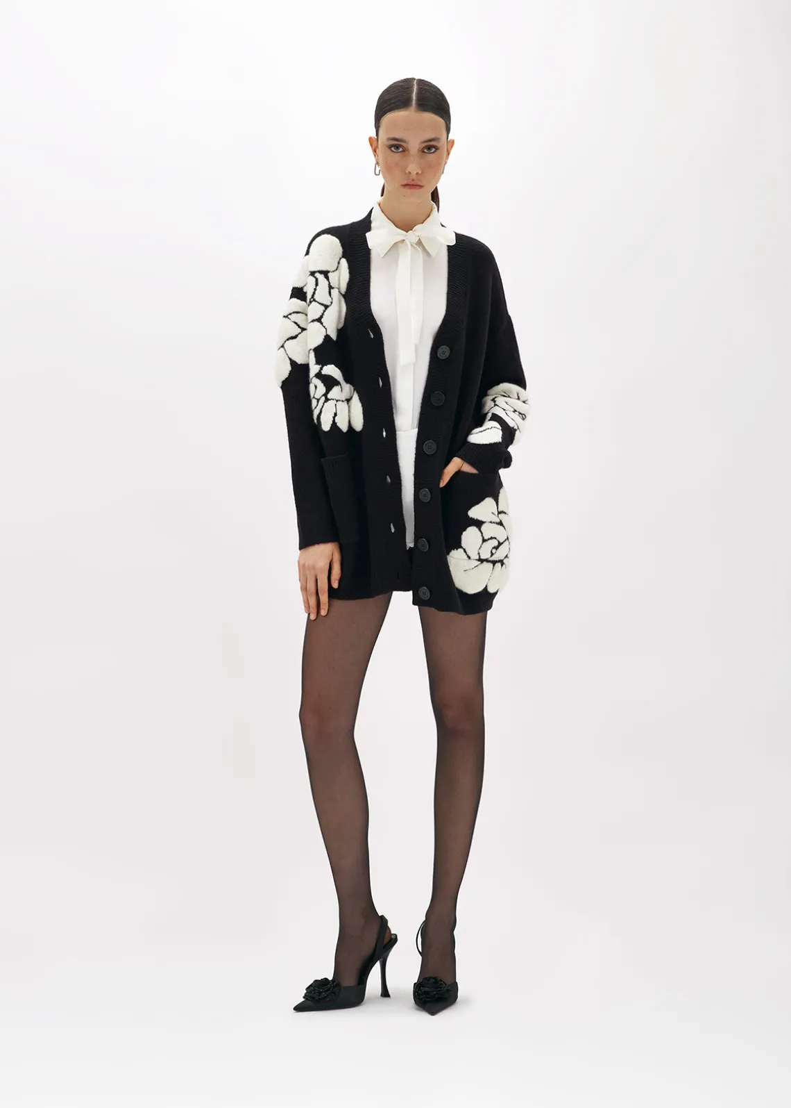 JACQUARD OVERSIZED CARDIGAN WITH ROSES
