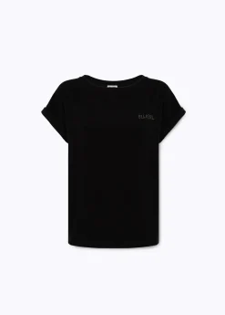 Jersey T-shirt with rhinestones and logo