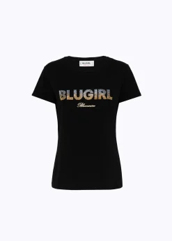 Jersey T-shirt with studs and logo