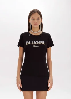 Jersey T-shirt with studs and logo