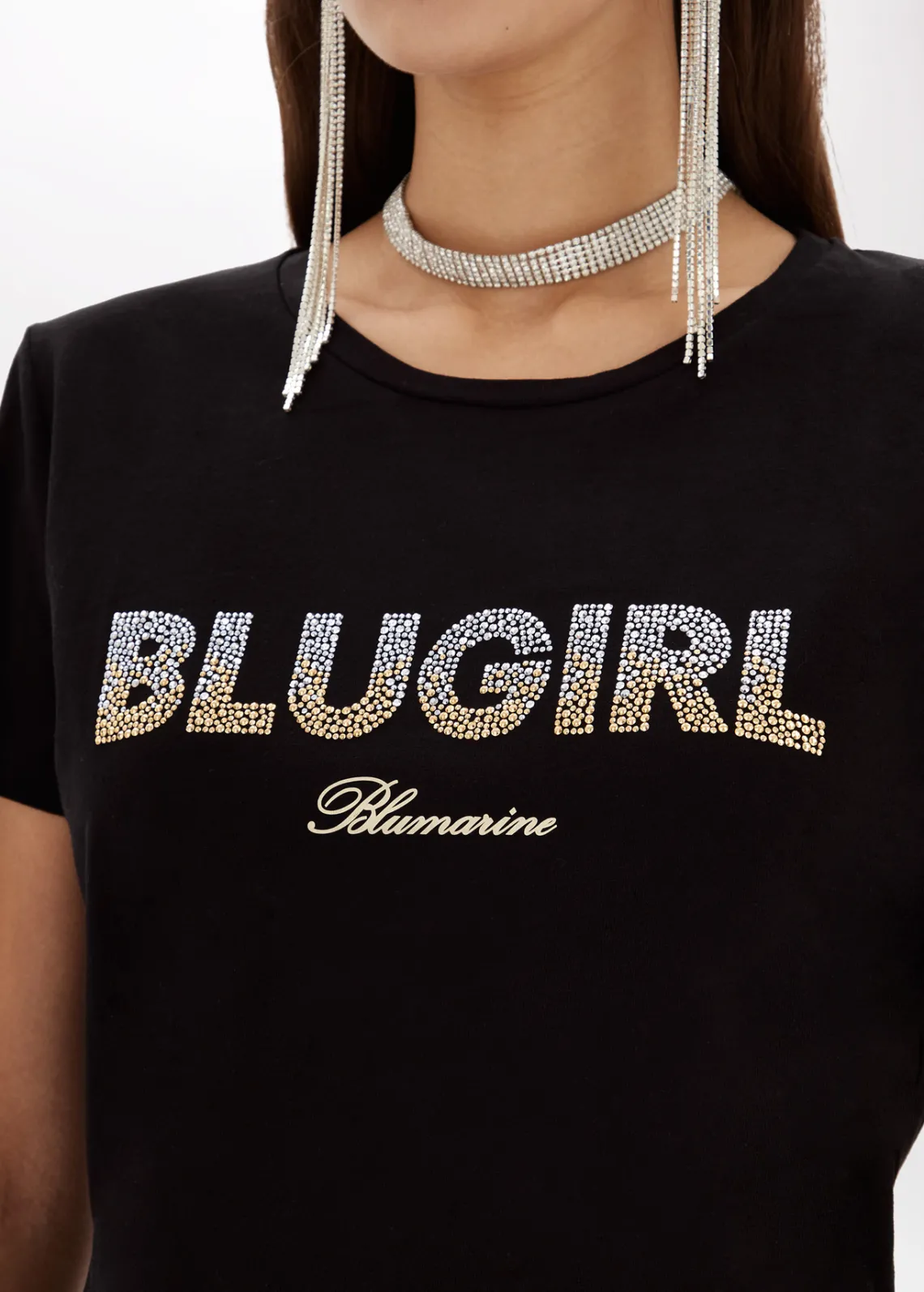 Jersey T-shirt with studs and logo
