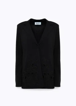 KNIT BLAZER WITH ROSE EMBROIDERY