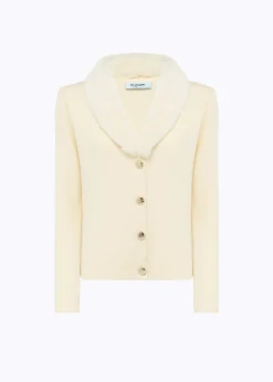 KNIT CARDIGAN WITH FAUX FUR COLLAR
