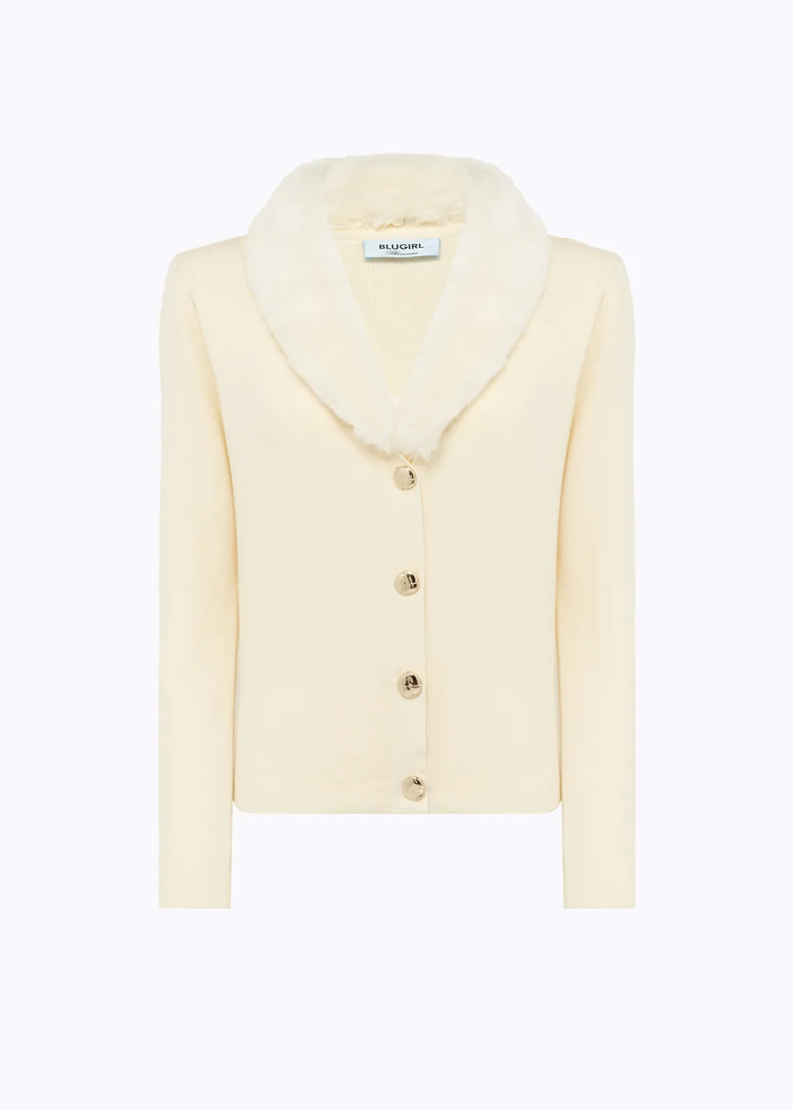 KNIT CARDIGAN WITH FAUX FUR COLLAR
