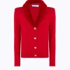 KNIT CARDIGAN WITH FAUX FUR COLLAR