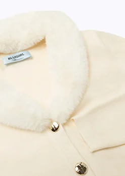 KNIT CARDIGAN WITH FAUX FUR COLLAR
