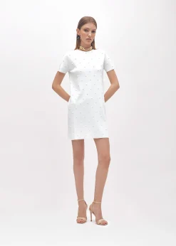 KNIT DRESS WITH ROSE EMBROIDERY AND CORAL BEAD DETAILS