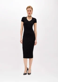 KNIT DRESS WITH ROSE EMBROIDERY AND CORAL BEAD DETAILS