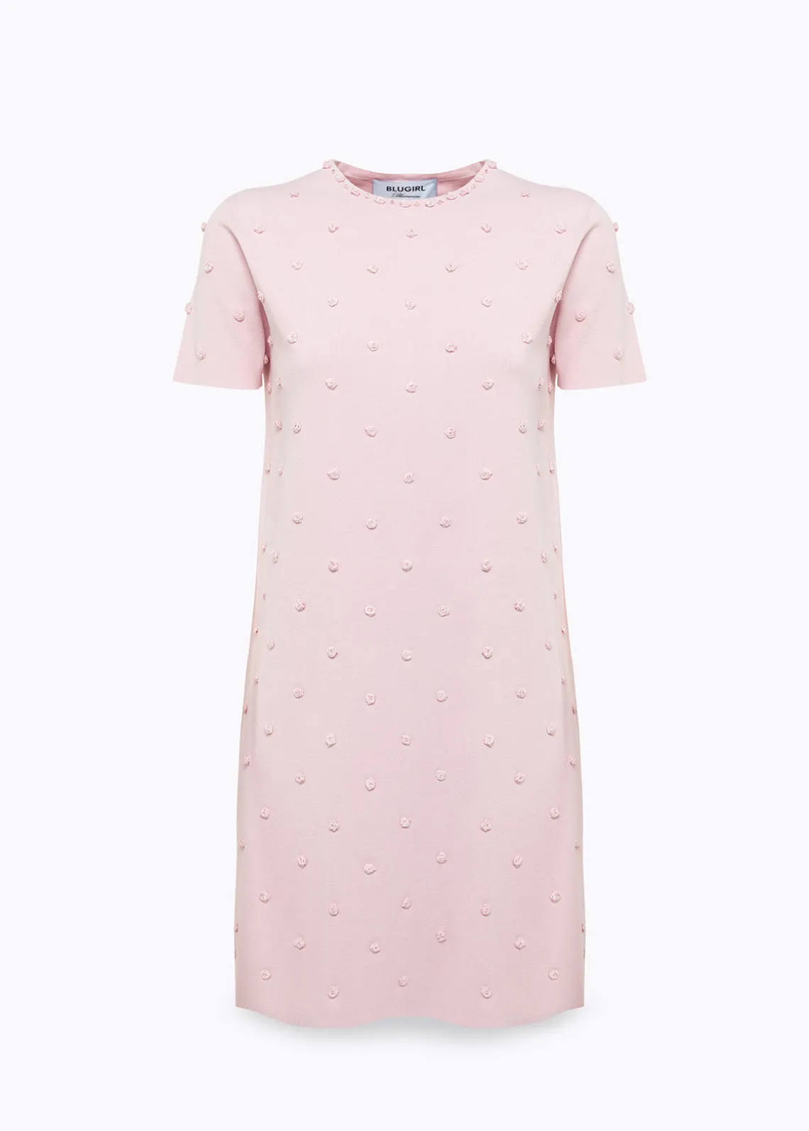 KNIT DRESS WITH ROSE EMBROIDERY AND CORAL BEAD DETAILS