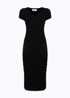 KNIT DRESS WITH ROSE EMBROIDERY AND CORAL BEAD DETAILS
