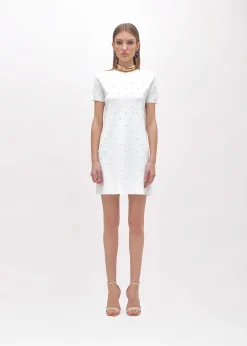 KNIT DRESS WITH ROSE EMBROIDERY AND CORAL BEAD DETAILS