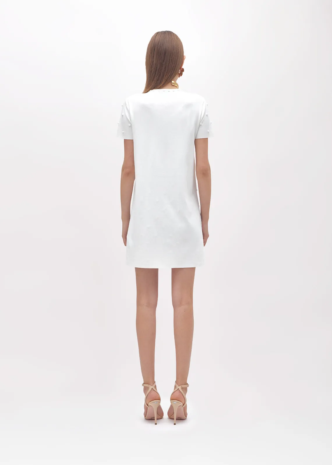 KNIT DRESS WITH ROSE EMBROIDERY AND CORAL BEAD DETAILS