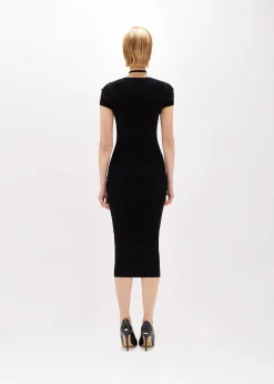 KNIT DRESS WITH ROSE EMBROIDERY AND CORAL BEAD DETAILS