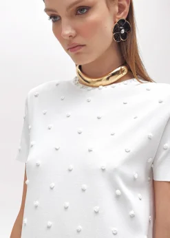 KNIT DRESS WITH ROSE EMBROIDERY AND CORAL BEAD DETAILS