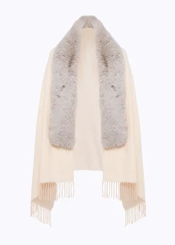 KNIT STOLE WITH FAUX FUR COLLAR