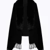 KNIT STOLE WITH FAUX FUR COLLAR