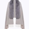 KNIT STOLE WITH FAUX FUR COLLAR