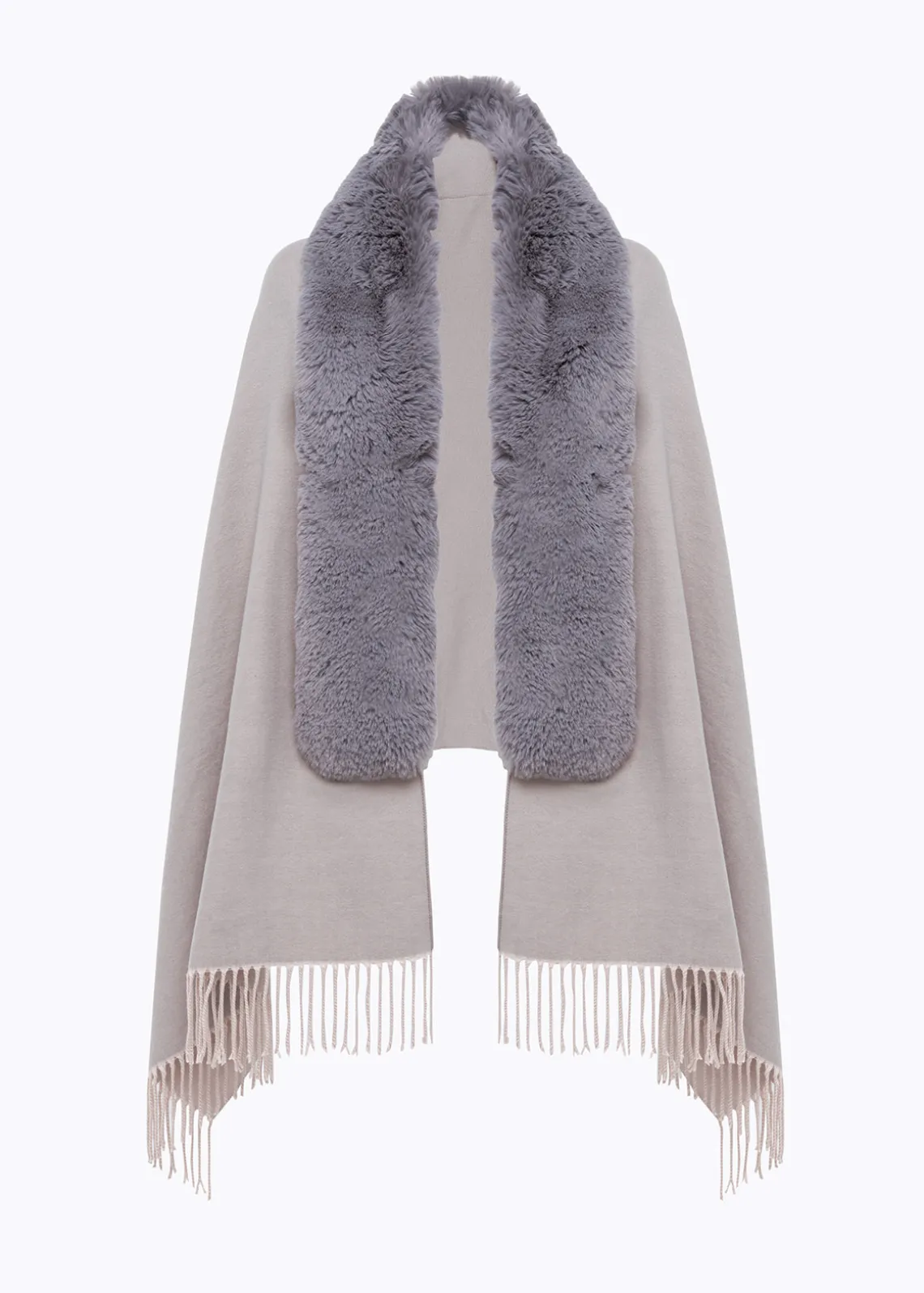 KNIT STOLE WITH FAUX FUR COLLAR
