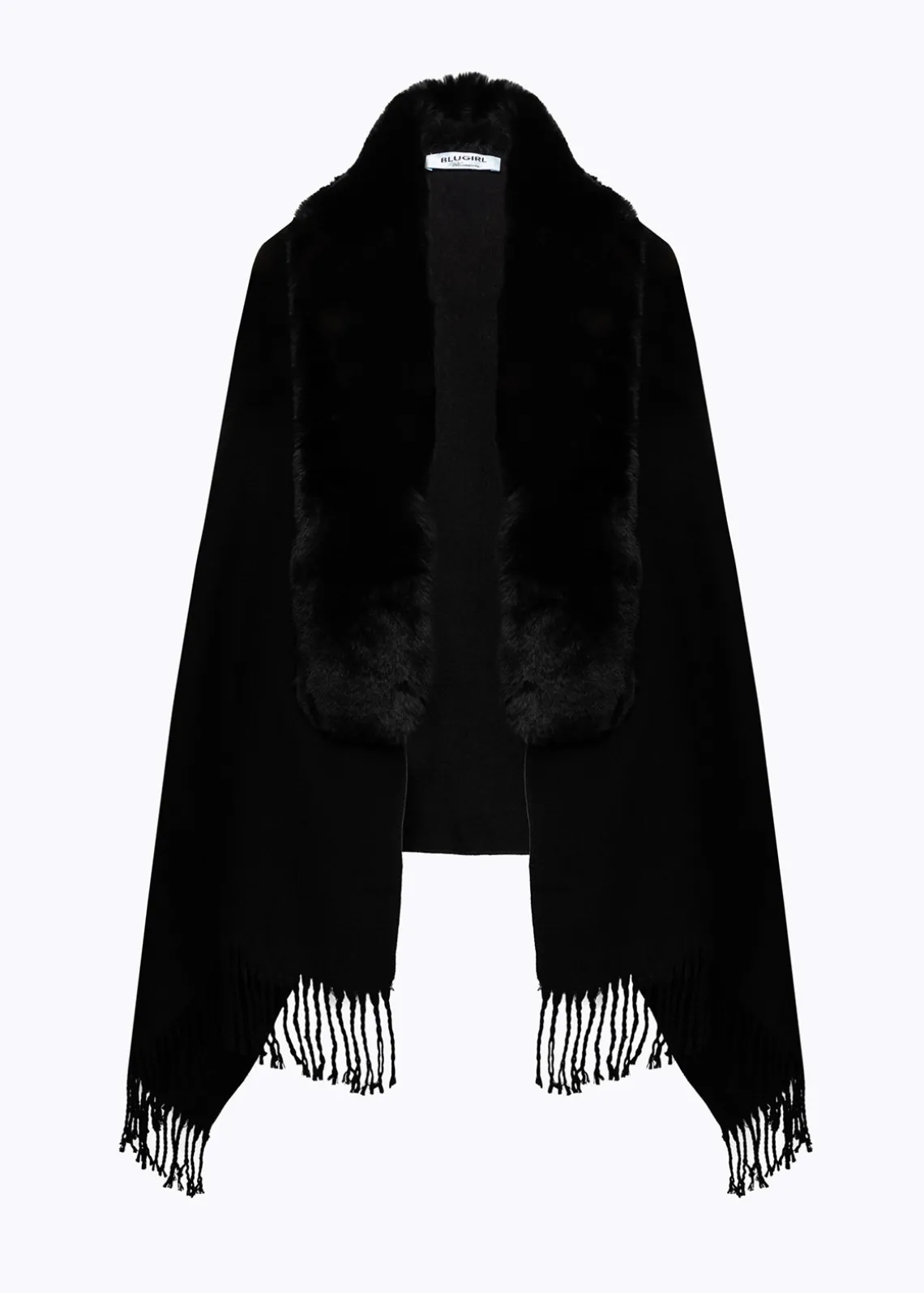 KNIT STOLE WITH FAUX FUR COLLAR
