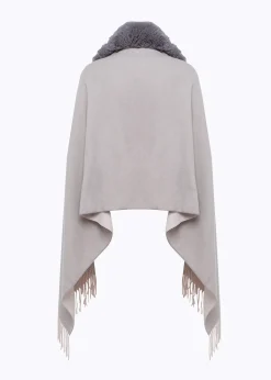 KNIT STOLE WITH FAUX FUR COLLAR
