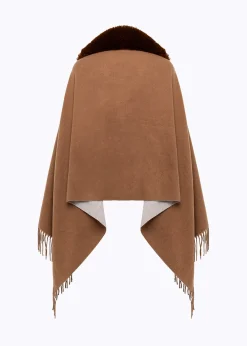 KNIT STOLE WITH FAUX FUR COLLAR