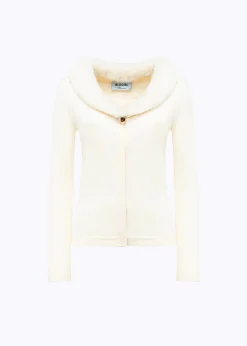 KNITTED CARDIGAN WITH COLLAR IN FAUX FUR