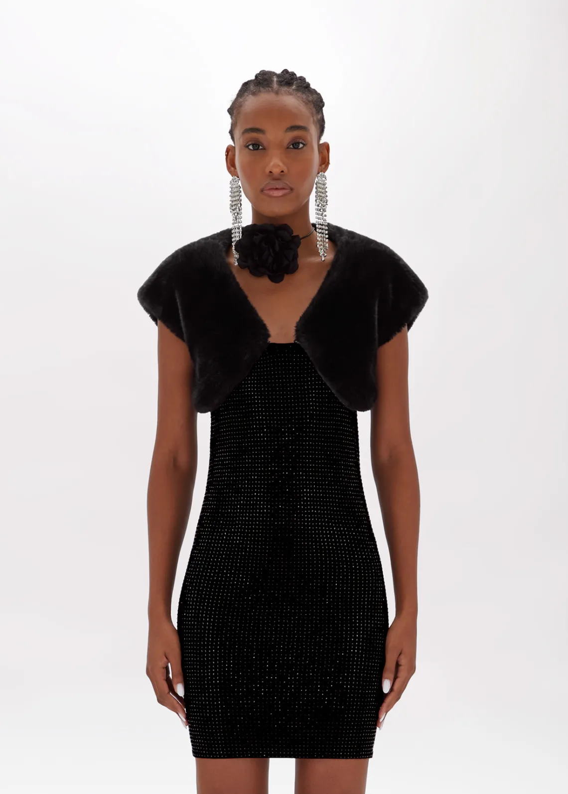 Knitted dress with faux fur shrug