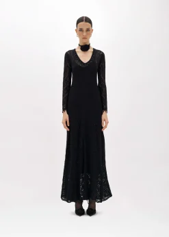 LACE STITCH LONG DRESS WITH EMBROIDERY