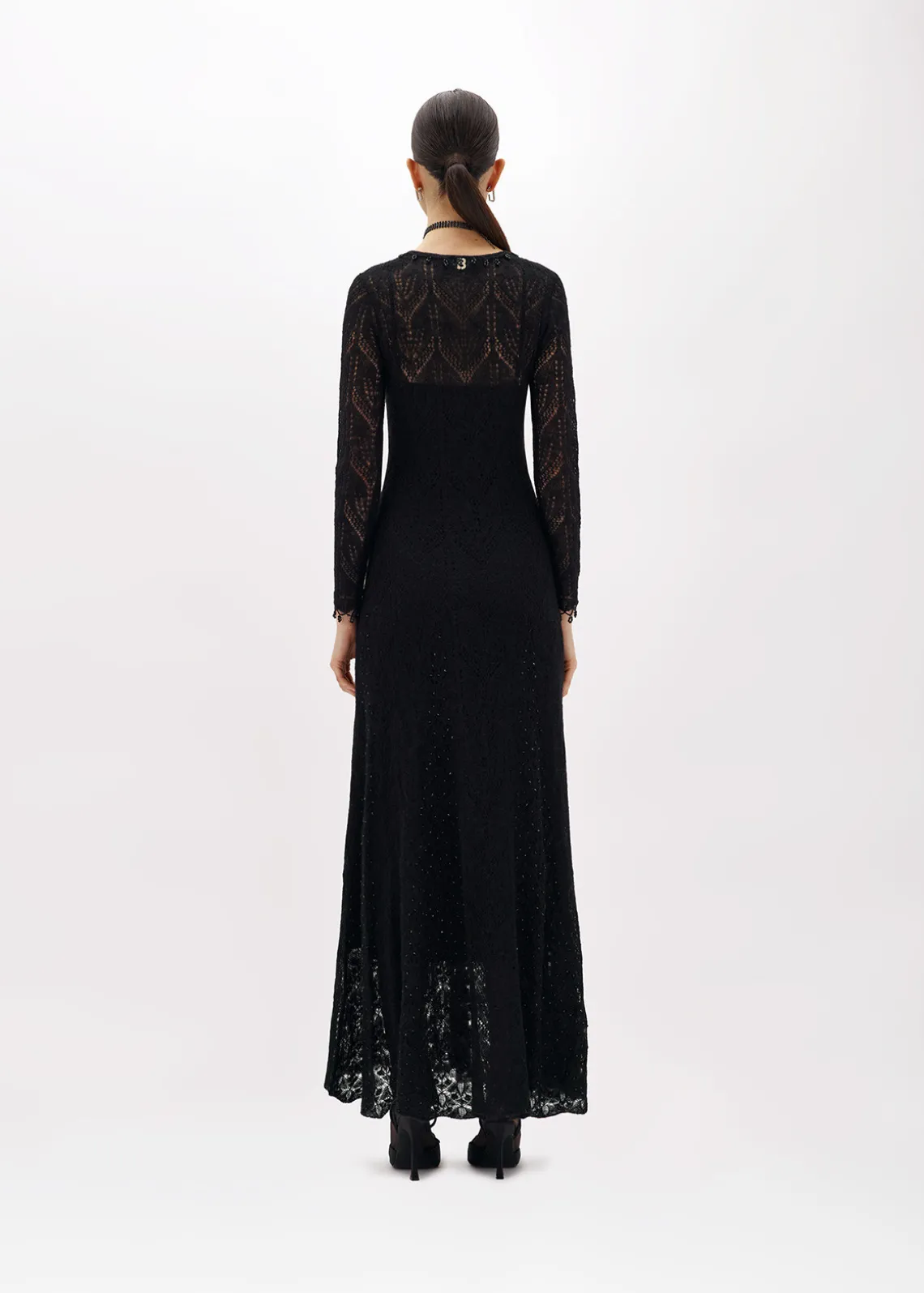 LACE STITCH LONG DRESS WITH EMBROIDERY