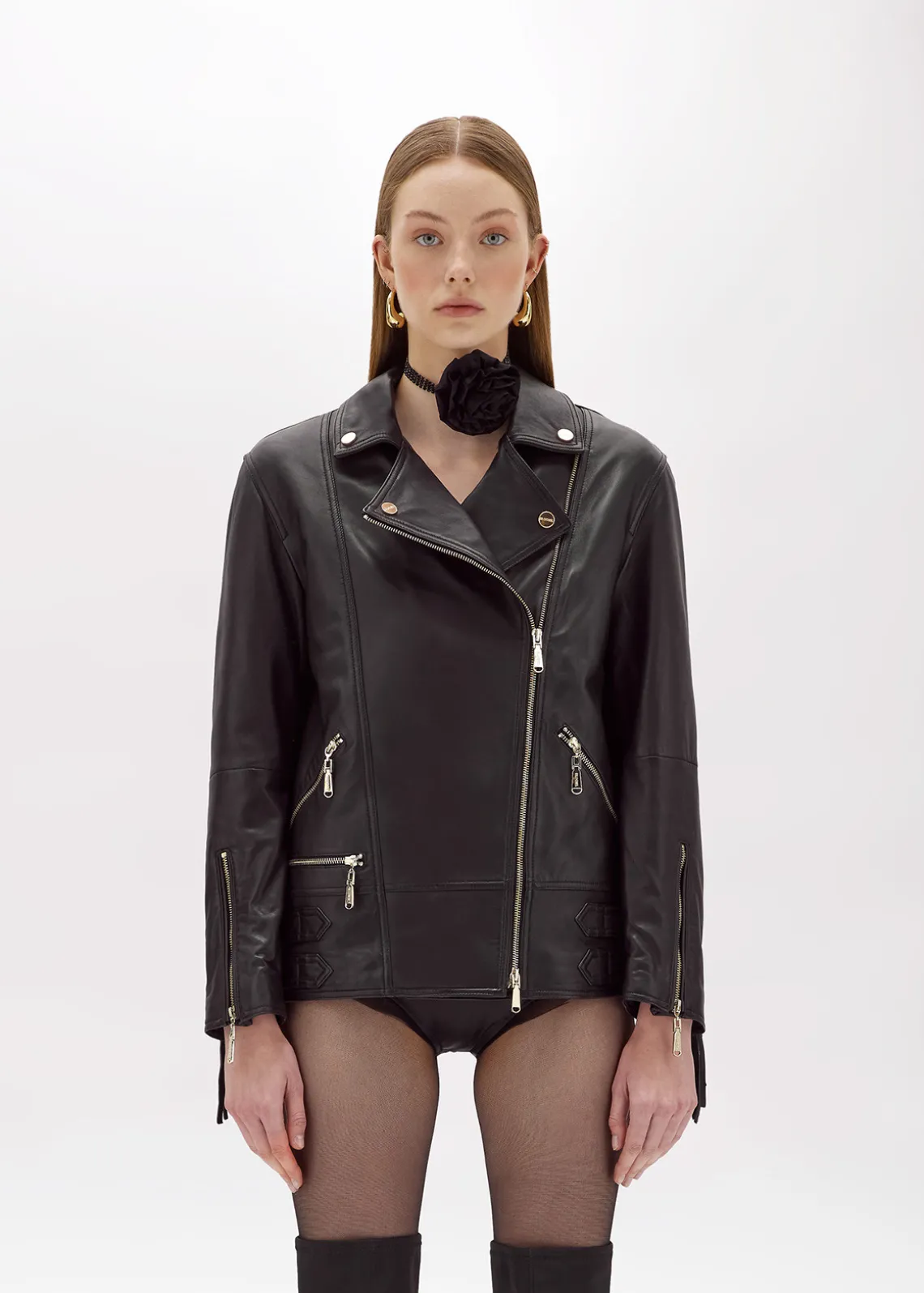 LEATHER BIKER JACKET WITH FRINGES