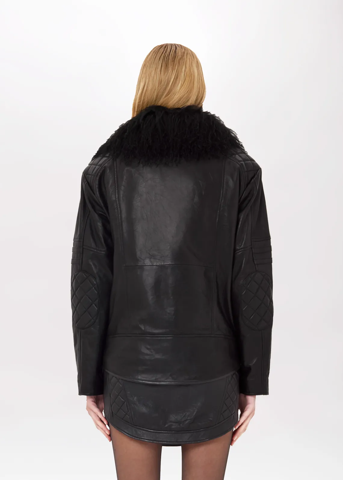 LEATHER BIKER JACKET WITH FAUX FUR