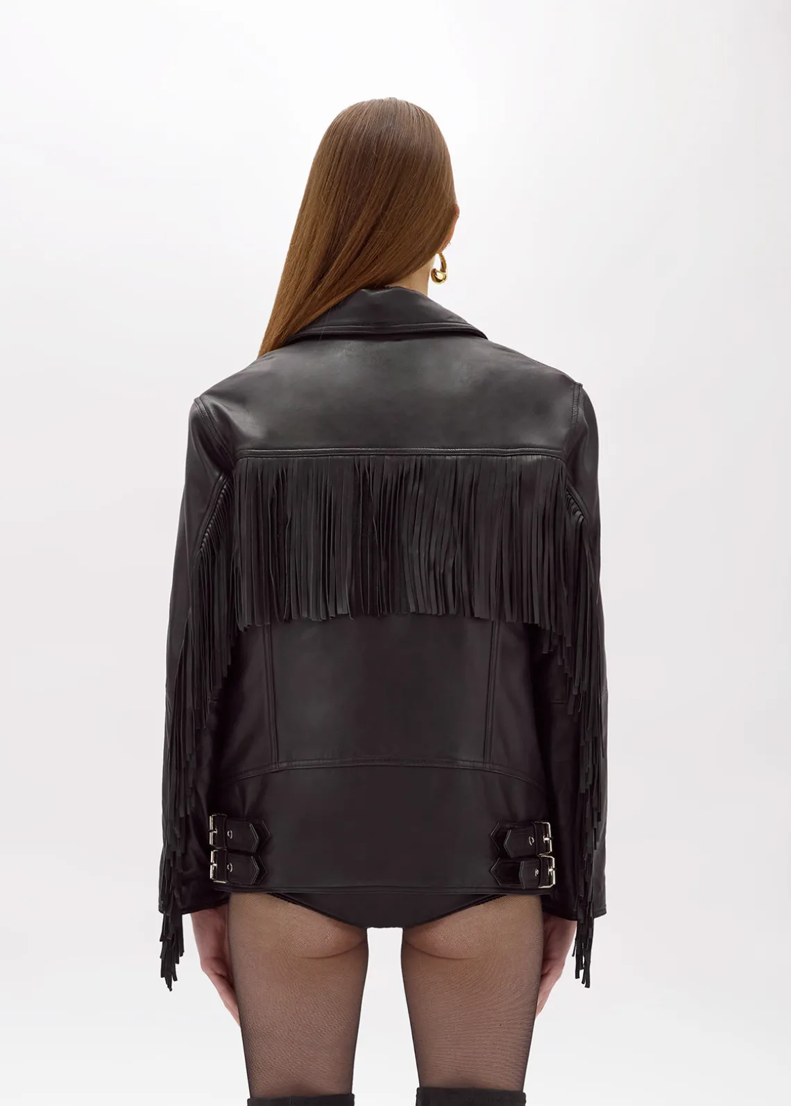LEATHER BIKER JACKET WITH FRINGES