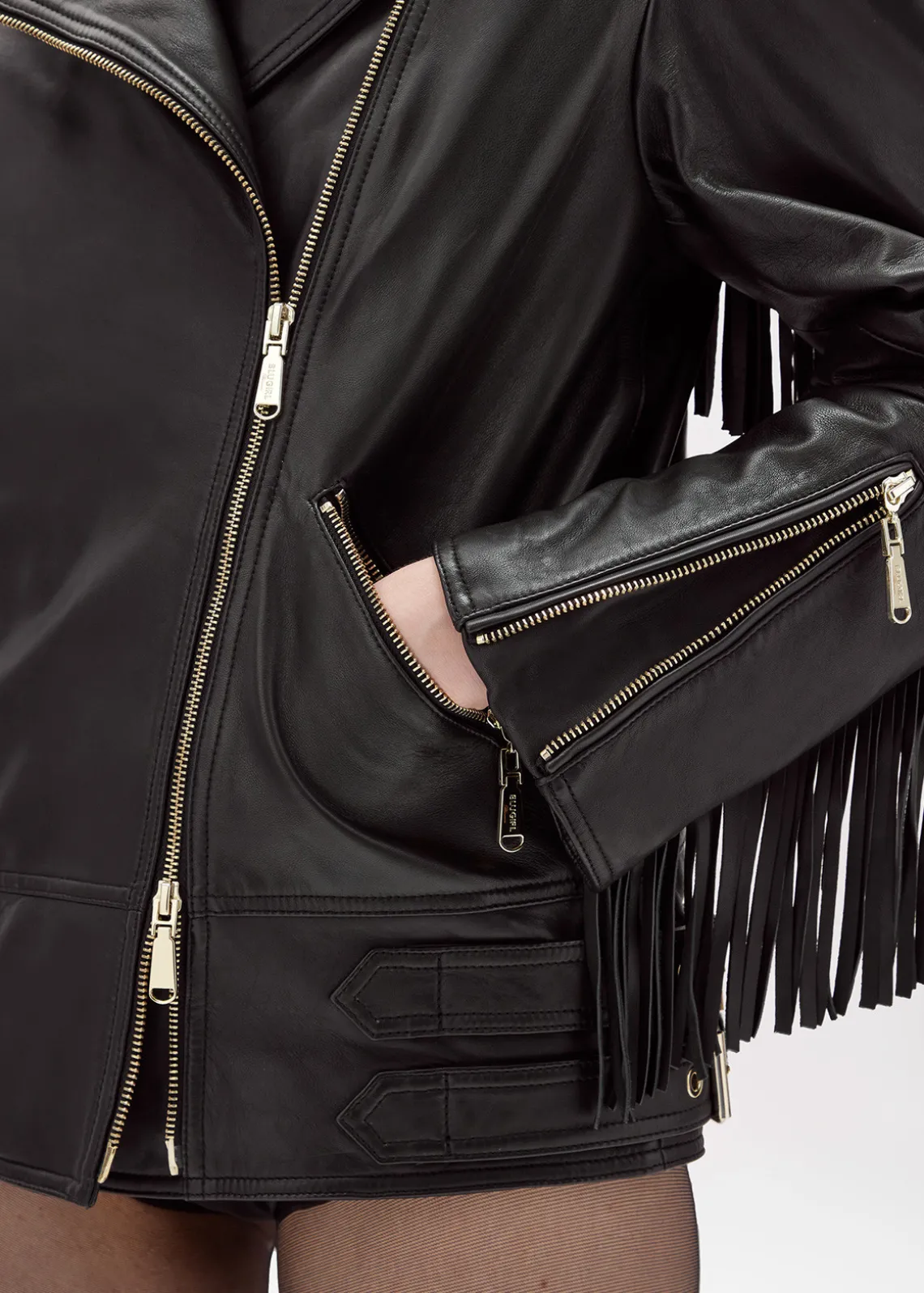 LEATHER BIKER JACKET WITH FRINGES