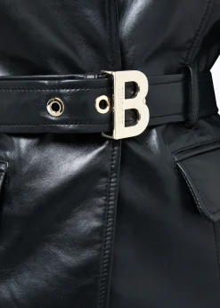 LEATHER BLAZER JACKET WITH BELT