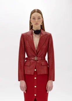 LEATHER BLAZER JACKET WITH BELT