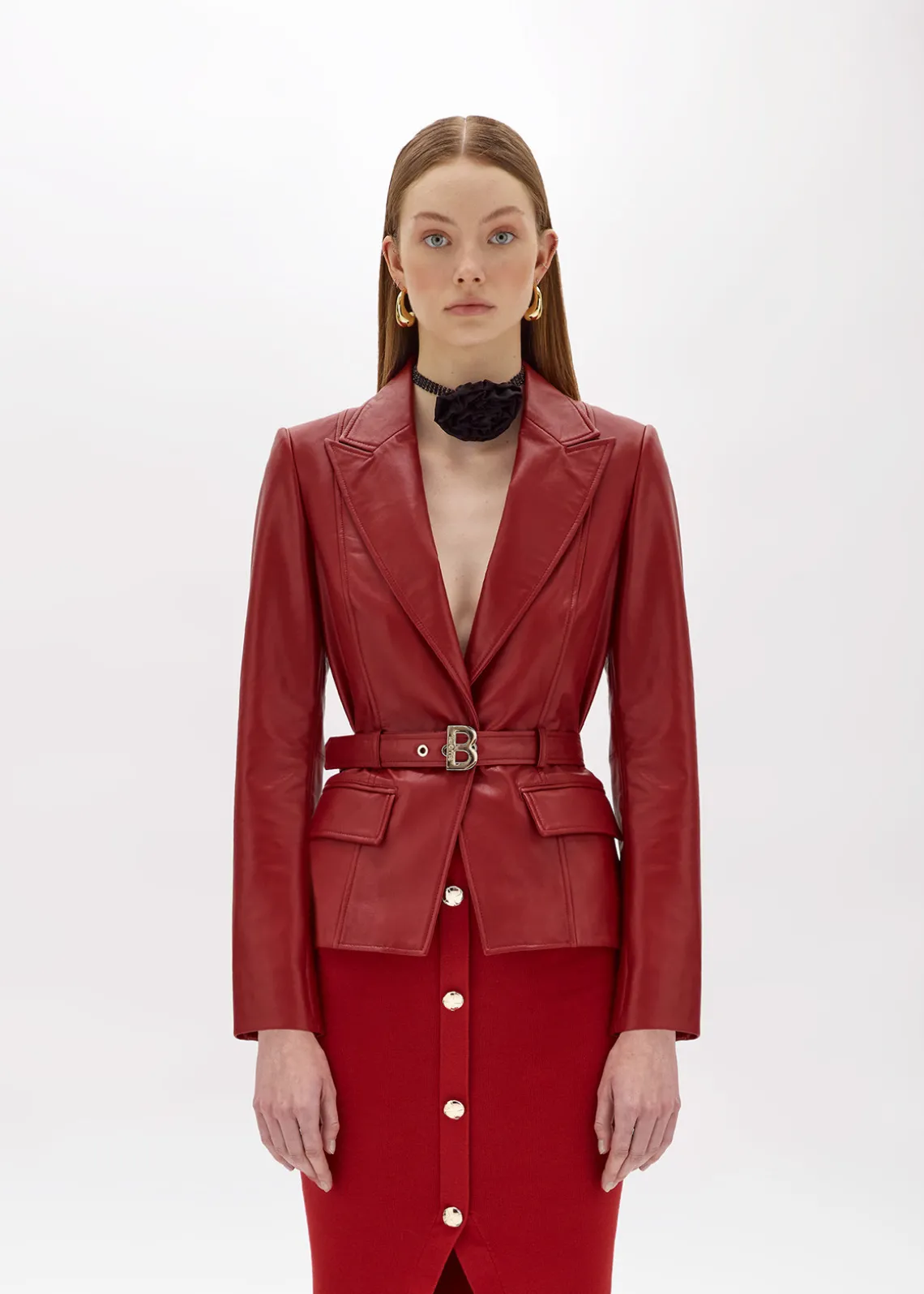 LEATHER BLAZER JACKET WITH BELT
