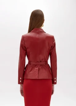 LEATHER BLAZER JACKET WITH BELT