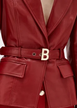 LEATHER BLAZER JACKET WITH BELT
