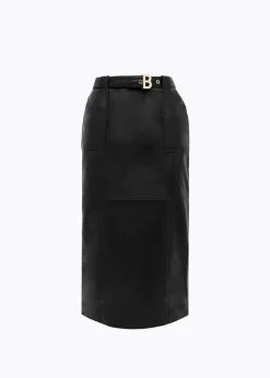 LEATHER MIDI SKIRT WITH BELT