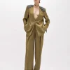 LINEN BLEND OVERSIZED BLAZER JACKET WITH PATCH