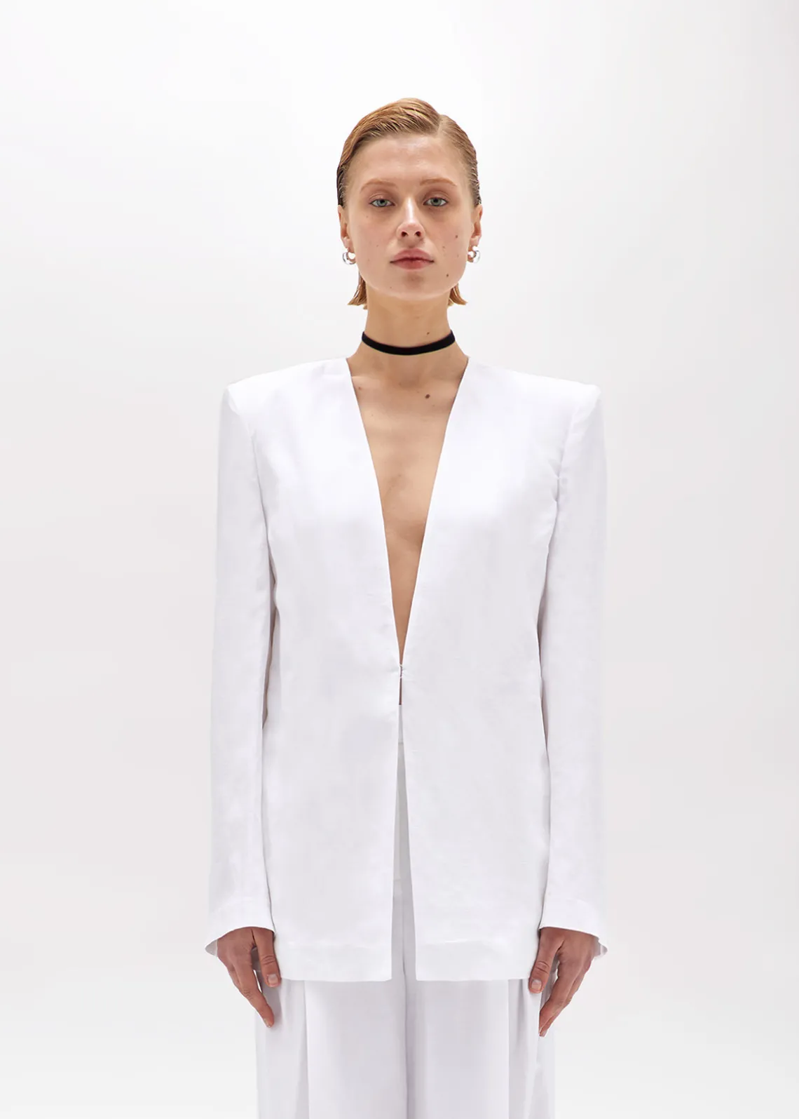 LINEN BLEND OVERSIZED BLAZER JACKET