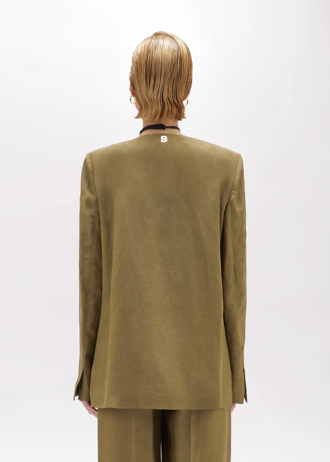 LINEN BLEND OVERSIZED BLAZER JACKET WITH PATCH